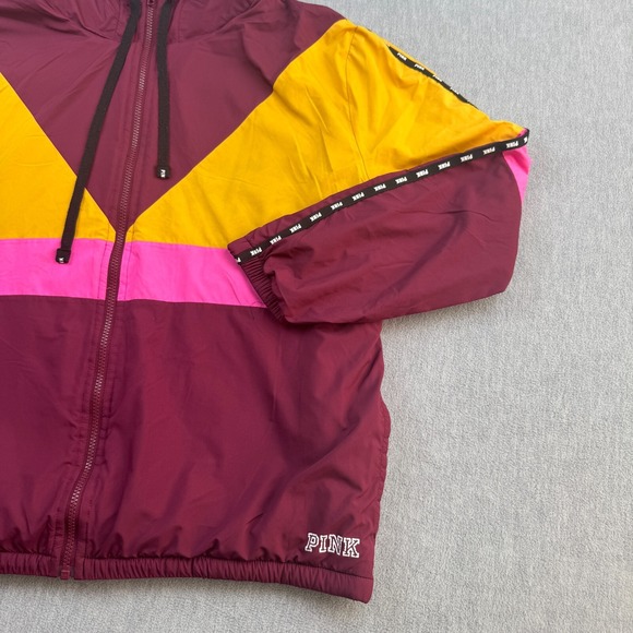 Pink Victoria's Secret Jacket Women M/L Burgundy Windbreaker Sherpa Fleece Lined - Picture 3 of 14